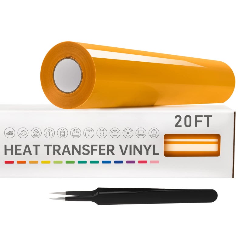 VinylRus فينيل نقل الحرارة من VinylRus - حديد أصفر على لفة الفينيل مقاس 12 × 20 قدم للقمصان، فينيل HTV للصور الظلية سهلة القطع والأعشاب - Image 1